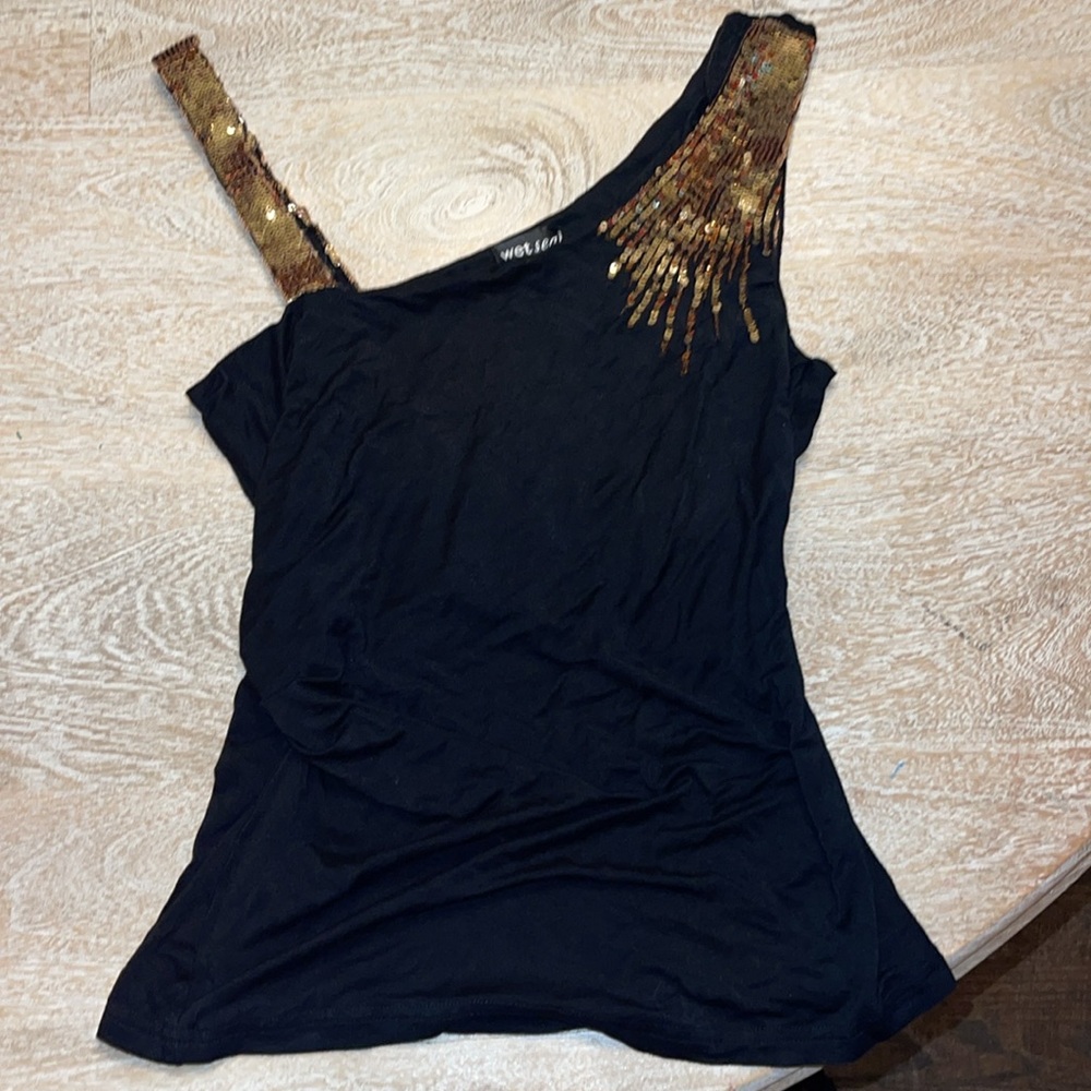 Wet seal black gold sequin top medium Y2K